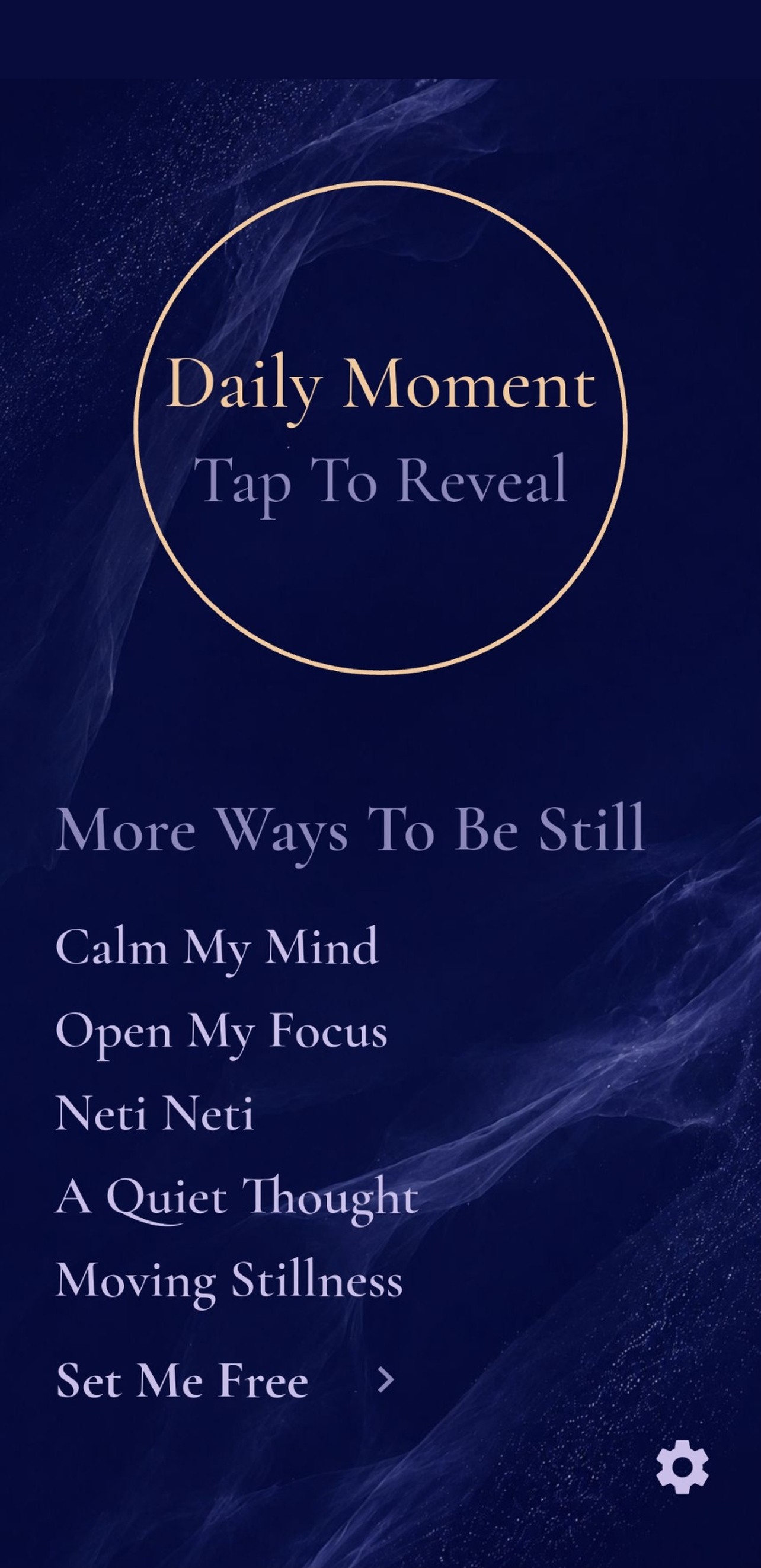 The Nepsis home screen — Daily Moment and a short, unhurried list of experiences